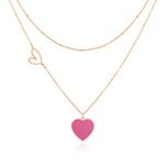 Linawe Hot Pink Heart Choker Layered Necklaces for Women Trendy, Rose Gold Stainless Steel Heart Pendant Necklace, Heart Chain Stacked Necklaces, Y2K Preppy Cute Lover Jewelry