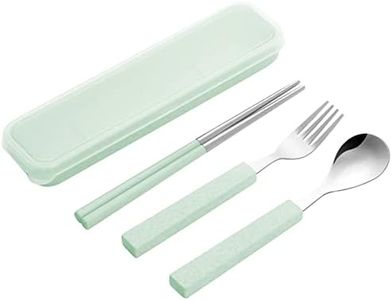 VANRA 3-Piece Children Utensils Set 18/8 Stainless Steel Child Flatware Set Silverware Spoon Fork Chopstick Set with Travel Case for Kids Lunch Box (Green)