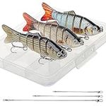 Realure 3 Pcs Multi Jointed Pike Fishing Lures with 15cm 23cm 30cm Wire Traces Pike Lures Sets 3D Artificial Lures with Hooks Slow Sinking Lure with Wobbler for Freshwater Saltwater (G, 10.2cm 14g)