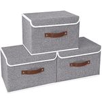 Yawinhe Storage Boxes with Lids 3 Pack, Collapsible Storage Bin with Handle, for Organizing Clothes, 38x25x25cm, Grey, SNK018GY