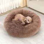 YITAHOME Calming Dog & Cat Bed, Anti-Anxiety Donut Warming Cozy Soft Round Bed, Fluffy Faux Fur Plush Cushion Pet Indoor Bed, Brown, 30 Inch, Fits up to 45 lbs Pets