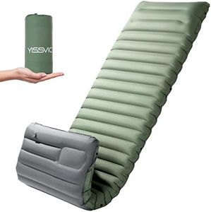 YISSVIC Sleeping Pad for Camping Mattress with Pillow Ultralight Compact Air Camping Mat Foot Press for Backpacking, Traveling, Hiking Green