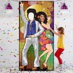 70's Dance Party Decoration ,Photo Door Banner Backdrop Props, Large Photo Backdrop for 70's Decor Disco Theme Party Supplies with Ropes