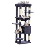 Heybly Cat Tree for Large Cats 20 lbs Heavy Duty,60 inches XXL Cat Tower for Indoor Cats,Multi-Level Cat Furniture Condo for Cats with Big Padded Plush Perch,Cozy Basket HCT050G