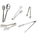 Dynore Stainless Steel Multipurpose Tongs for Frying and Serving - Set of 5