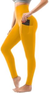 SINOPHANT High Waisted Leggings with Pockets Women, Full Length Capri Buttery Soft Stretchy Yoga Pants(Full Dark Yellow,L-XL)