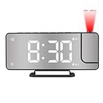 LED Projection Digital Alarm Clock, 180° Rotatable Mirror Clock, USB Charger (Product Not Include Batteries), 6 Levels of Dimming, 15-Speed Adjustable Volume, 12/24H, Bedroom Dual Alarm Clock.