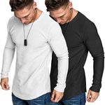 COOFANDY Men 2 Pack Muscle Fitted T Shirt Workout Gym Athletic Long Sleeves Tee Black/White