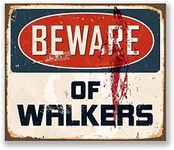 LBS4ALL Novelty Retro Vintage Wall tin Plaque 20x15cm - Ideal for Pub shed Bar Office Man Cave Home Bedroom Dining Room Kitchen Gift - Beware Warning Walkers The Walking Dead Metal Sign