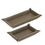 Navaris Faux Leather Tray Set - 2 Valet Organiser Trays for Bedside Table, Night Stand, Desk - Store Keys Change Wallet Phone Glasses - Olive Green