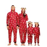 IFFEI Family Matching Pyjamas Christmas Festival One Piece Deer Hooded Jumpsuit Pjs Large Women