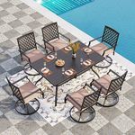 PHI VILLA 7-Piece Outdoor Dining Set, 6 Steel Metal Swivel Patio Chairs & 1 Rectangular Dining Table, Black