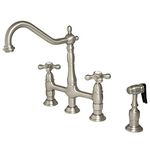 Kingston Brass KS1278AXBS Heritage 8-Inch Kitchen Faucet with Brass Sprayer, Satin Nickel