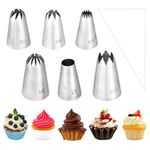 6 Pcs Large Piping Tips, Cake Piping Nozzles Kit Stainless Steel Piping Nozzles Tips Nozzles with 12 Pastry Bags for Decoration DIY Cream Cupcake Cookie Puffs Pastries Birthday Cakes Decorating