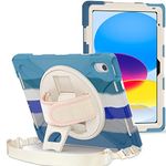 ProElite Rugged 3 Layer Armor case Cover for Apple iPad (A16) 11th/10th Generation (2025/2022). with Hand Grip and Rotating Kickstand, Rainbow Blue
