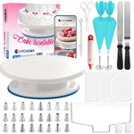 KITCHENHI 40 Pcs Cake Decorating Supplies Kit for Beginners,with 11 inch Plastic Revolving Cake Turntable and Disposable Pastry Bags/with Numbered Cake Decorating Tips Accessories etc.(White)