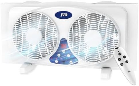 JVO 9 Inch Twin Window Fan with 3 speeds Reversible Airflow and Thermostat, Expandable Exhaust and Intake Dual Fan with Remote Control, Quiet for Home, Kitchen, Bedroom & Office, White