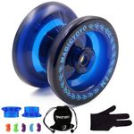 MAGICYOYO K1 Responsive Yoyo for Kids Beginners, Professional Yoyos for Kid Teens, Cool Trick Yo-yos, Magic Yoyo K1 Yo-yo Ball with 5 Yo Yos Strings+ Bag+ Glove+ 2 Hubstacks, Blue