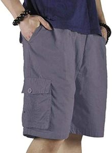 XinnanDe Mens Cotton Loose Twill Drawstring Relax Fit Cargo Short with Full Elastic Waist Deep Gray 38