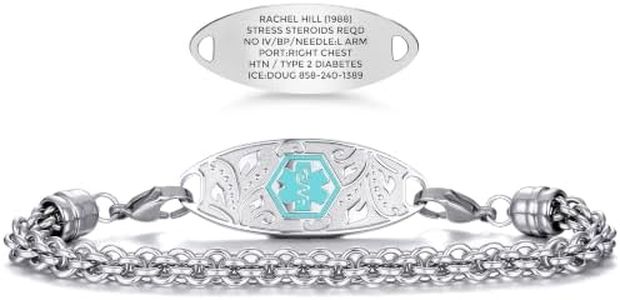 Divoti Custom Medical Alert Bracelet for Women – Elegant Handwoven Interchangeable Chain with Upgraded Swivel Clasps – 6-Line Personalizable ID (5.5-8.5") |Light Blue