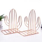 oddpod™ Rose Gold Cactus Decorative Metal Bookends/Non-Slip Desktop Book Shelf Organiser for Office Decor, Home, Living Room, School & Library (Set of 2)