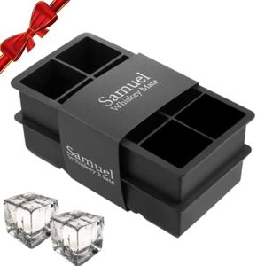 Samuelworld Large Silicone Ice Cube Tray Molds, 2-Pack, Big 2 Inch Cubes - Food Grade, Flexible, 8 Cavity Easy Release Slow Melting Ice for Whiskey, Cocktails, Gifts & Christmas - Black