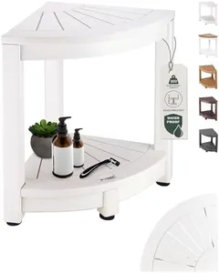 ROHKEX Waterproof Corner Shower Bench for Leg Shaving - White Corner Table for Inside Bath, Shower, and Restroom Decor