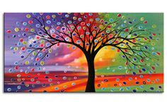 Sunset Trees Wall Art Colorful Abstract Sky Sunset Canvas Pictures Contemporary Wall Art Large Modern Abstract Canvas Artwork for Living Room Bedroom Office Wall Decor 50 x 100 cm