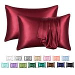 MR&HM Satin Pillowcase for Hair and Skin, Silk Satin Pillowcase 2 Pack, Standard Size Pillow Cases Set of 2, Silky Pillow Cover with Envelope Closure (20x26, Burgundy)