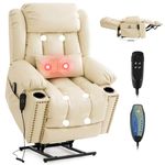 PARKOL Large Dual Motor Power Lift Recliner Chair for Elderly, Infinite Position Lay Flat Lift Chair Leather Recliner with Extended Footrest, USB Ports, Cup Holders (Beige)