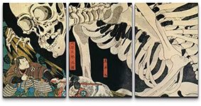 wall26 - 3 Piece Canvas Wall Art - Utagawa Kuniyoshi - Takiyasha The Witch and The Skeleton Spectre - Ukiyo-E - Modern Home Decor Stretched and Framed Ready to Hang - 16"x24"x3 Panels