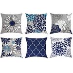 Airbin Set of 6 Pillow Covers, Modern Daisy Pillows Case, Decorative Outdoor Linen Square Throw Pillow Covers Set for Couch, Sofa, Bed and Car, 18x18 Inch 45 x 45 cm