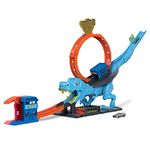 Hot Wheels City Racetrack, T-Rex Chomp Down, Knock Down Dinosaur with Car Stunt in Giant Loop, Includes 1 Toy Car in 1:64 Scale, Toys for Ages 4 and Up, One Pack, HNP77