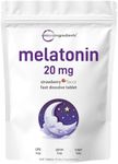 Micro Ingredients Melatonin 20mg Tablets, 400 Counts, Natural Strawberry Flavor, Fast Dissolve | No Drug, Vegetarian Friendly, Non-GMO & No Gluten