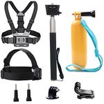 TEKCAM 4 in 1 Action Camera Accessories Bundle Kits Head Strap Mount Chest Harness Belt Mount Monopod Floating Hand Grip Compatible with GoPro/AKASO/WOLFANG/Surfola Waterproof Action Camera