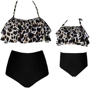 MERSARIPHY 2Pcs Mommy and Me Matching Family Swimsuit Ruffle Women Swimwear Kids Children Toddler Bikini Bathing Suit Beachwear Sets (Leopard, Girl 8-12 T)