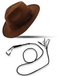 Mega_Jumble Indiana Jones Style Brown Explorer Hat and Bull Whip Fancy Dress Accessories