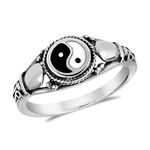 AeraVida Timeless Yin and Yang Cobra Symbol .925 Sterling Silver Ring, 4, enamel