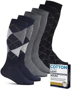 Pembrook Cotton Light Compression Socks for Men - 3 Pairs | 8-15 mmHg Light Compression Socks for Women, Knee High Comfort and Fatigue Relief | Assorted Patterns/GryDmnds