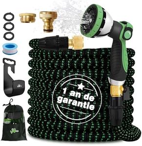 WEUE Tuyau Arrosage Extensible 30m/100FT Adaptable 1/2" et 3/4" 10 Modes de Pulvérisation, Connecteur en Laiton Massif, Tube en Latex à 3 Couches, Support de Tuyau, Sac de Rangement