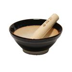 Made in Japan Ripple Ridge Mortar and Pestle Suribachi and Surikogi Set Small 5.91 Inches for Both Right and Left Handed Black Authentic Mino Ware Pottery K81714