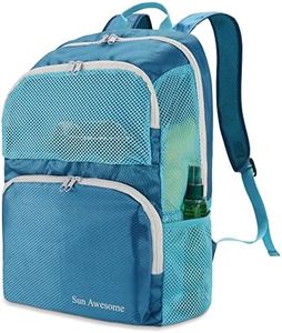 Sun Awesome Swim Sports Gym Dance Soccer Backpack Pool Beach Bag Backpack Daypack with Mesh Windows for Men Women Kids Swimmers Swimming Dive Hiking Riding Travel Gears and Accessories (Blue)