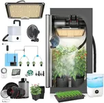 TopoGrow Upgrade Integrated Auto Grow Tent Kit Complete Kit, S1000 LED Grow Light, 32"x32"x64" Grow Tent, 4“ Ventilation with Inline Fan, Carbon Filter, Irrigation Kit, Humidifier and Clip Fan