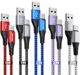 USB C Cable, (5Pack 1M+1M+2M+2M+3M)USB A to USB Type C Charger Cable Fast Charging 3A USB C Charger Cable Fast Charge Braided for iphone 15 Pro Max, Samsung Galaxy S22 S23 S24 Ultra 5G S20 S21 S10 S9