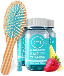 Sugarbear Gentle Detangling Bamboo Hair Brush + Vegan Hair Vitamin Gummies 3 Month Supply, Extra Strength Biotin 6000mcg for Supporting Healthy Straight, Wavy, Curly & Kinky Hair
