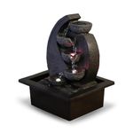 Zen Light Zen'Light V2 4-Tier Natural Stone Effect Indoor Fountain with Colourful LED Light – Modern Zen Table Decor, Ideal for Meditation and Relaxation – H 26 cm, Resin, Black, 24,3 x 20 x 23,4 cm