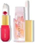 Winky Lux Winter Blossom Pink Lip Kit, Includes Pink Flower Ph Lip Balm & Flower Petail Clear Lip Oil, Ph Color Changing Lipstick Kit