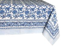 ATOSII Midnight Bloom 100% Cotton Fall Tablecloth, Handblock Print Blue Rectangle Table Cloth for Kitchen Dining Table Linen I Parties Wedding Outdoor Decor 60 X 108 Inches