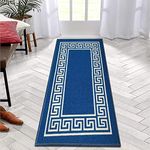 B&B Runner Rug Washable Non-Slip Carpet | 80 x 150 cm Heavy Duty Long Hallway Carpet Runner Machine Washable, Living Room, Kitchen and Bedroom Anti-slip Floor Mat - Greeky Rug - Blue & Cream