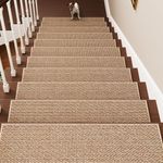 PADOOR Stair-Treads Non Slip, 7PCS Stair Runner for Wooden Steps, Residue Free Stair Treads Stair Carpet Mat for Kids and Dogs Indoor 8"x30" Beige